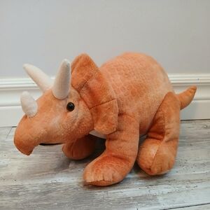 Kid Connection Orange Triceratops Plush 15" Dinosaur Scale Pattern
